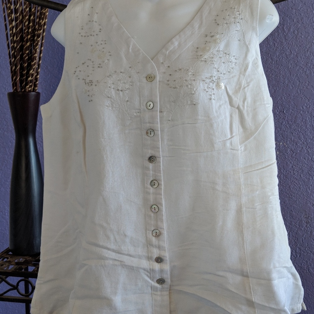 Vintage Van Heusen linen tank top with beads and s